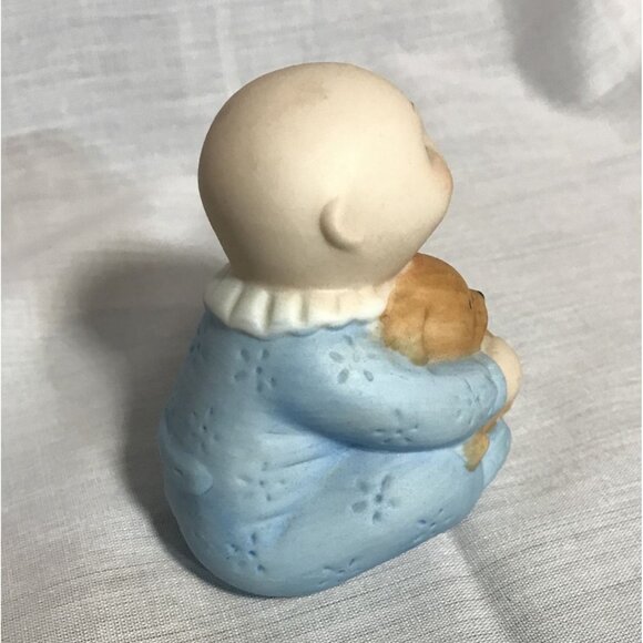 Cabbage Patch Kids Bisque Figurine Baby Boy Blue Sleeper 2.5" Teddy Bear 1984 - Picture 4 of 8